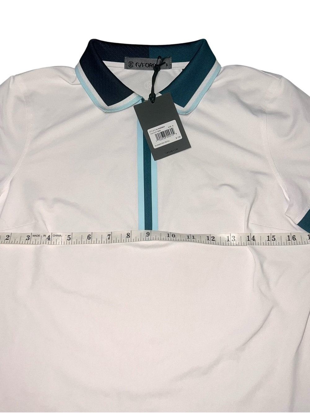 G/FORE White Polo Shirt with Teal and Navy Trim Womens Golf Short Preppy Small - Picture 5 of 7